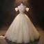 Charming Ball Gown Quinceañera Champagne Flower Prom Dresses 2024 Spaghetti Straps Floor-Length / Long Tulle Formal Dresses