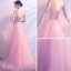 Elegante Candy Roze Doorzichtige Avondjurken 2018 A lijn Ronde Hals Mouwloos Appliques Kant Kralen Watteau Train Ruche Ruglooze Gelegenheid Jurken