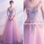 Elegante Candy Roze Doorzichtige Avondjurken 2018 A lijn Ronde Hals Mouwloos Appliques Kant Kralen Watteau Train Ruche Ruglooze Gelegenheid Jurken