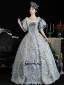 Vintage / Retro Medieval Sky Blue Pearl Flower Prom Dresses 2024 Floor-Length / Long Lace U-Neck A-Line / Princess Ball Gown Cosplay Prom Formal Dresses