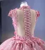 Conte de fée Rougissant Rose Col Haut Robe Boule Robe De Bal 2023 Mancherons Bretelles croisées Train De Balayage Quinceañera Robe De Cérémonie