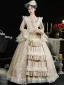 Vintage / Retro Medieval Champagne Prom Dresses 2024 3D Lace Printing Floor-Length / Long U-Neck Long Sleeve Ball Gown Cosplay Prom Formal Dresses