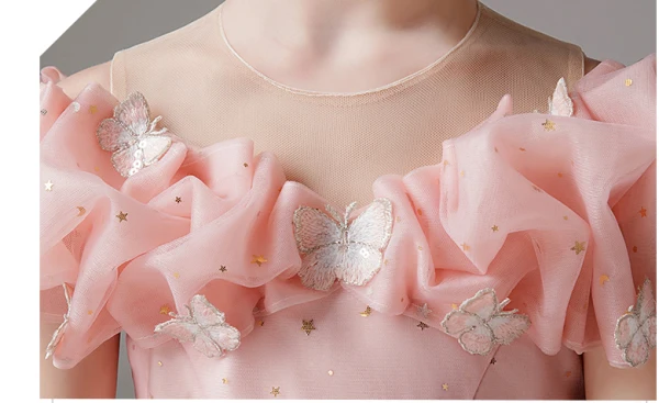 Chic / Beautiful Blushing Pink Sequins Flower Girl Dresses 2023 Ball Gown Off-The-Shoulder Short Sleeve Floor-Length / Long Prom