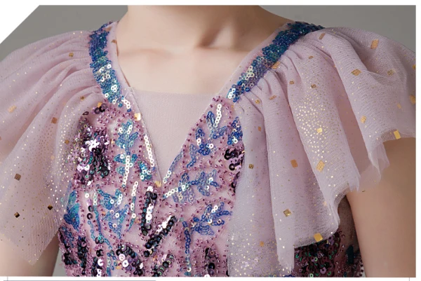 Fashion Lavender Short Sequins Birthday Flower Girl Dresses 2023 V-Neck Short Sleeve Backless Zipper Up
