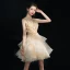 Luxury / Gorgeous Short Champagne Party Dresses 2018 Tulle A-Line / Princess V-Neck Appliques Backless Homecoming Formal Dresses