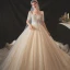 Glamour Champagne Perle La Mariée Robe De Mariée 2020 Princesse Manches Courtes Encolure Carrée Perlage Bretelles croisées Scintillantes Tulle Plage Chapel Train Noeud Ceinture
