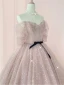 Charmant Rougissant Rose Étoile Paillettes Robe De Bal 2024 Robe Boule De l'épaule Manches Courtes Dos Nu Noeud Ceinture Longue Robe De Ceremonie