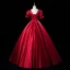 Elegant Burgundy Beading Rhinestone Sequins Lace Flower Prom Dresses 2023 Ball Gown Satin Square Neckline Short Sleeve Backless Floor-Length / Long Prom