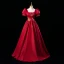 Elegant Burgundy Beading Sequins Prom Dresses Ball Gown 2023 Square Neckline Puffy Short Sleeve Backless Floor-Length / Long Prom Formal Dresses