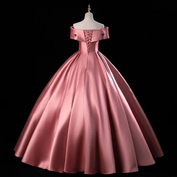 Schöne Pink Perlenstickerei Satin Ballkleider 2023 Ballkleid Off Shoulder Ärmellos Rückenfreies Lange Ball Festliche Kleider
