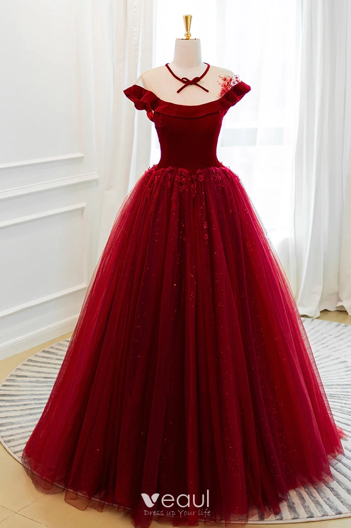Chic Beautiful Solid Color Red Rhinestone Sequins Appliques Prom Dresses 2024 A Line Princess Scoop Neck Sleeveless Floor Length Long Formal Dresses