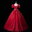 Elegant Burgundy Beading Sequins Prom Dresses Ball Gown 2023 Square Neckline Puffy Short Sleeve Backless Floor-Length / Long Prom Formal Dresses