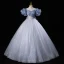 Bling Bling Bleu Ciel Paillettes Robe De Bal 2023 Robe Boule Volants De l'épaule Manches Courtes Dos Nu Longue Promo Robe De Ceremonie