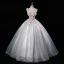 Flower Fairy Grey Sky Blue Beading Sequins Lace Flower Appliques Prom Dresses 2023 Ball Gown U-Neck Ankle Strap Sleeveless Backless Floor-Length / Long