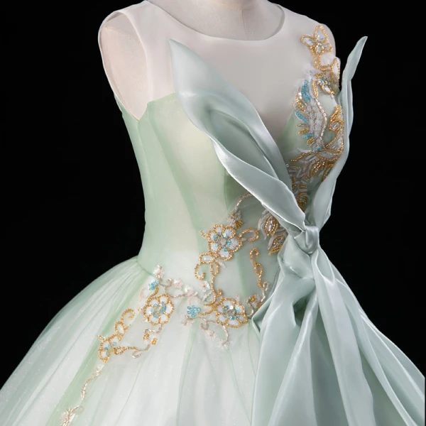 Fashion Sage Green Beading Sequins Prom Dresses 2023 Ball Gown Scoop Neck Sleeveless Backless Floor-Length / Long Formal Dresses