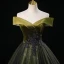 Vintage / Retro Dark Green Rhinestone Lace Flower Prom Dresses 2023 Ball Gown Off-The-Shoulder Sleeveless Backless Floor-Length / Long Prom Formal Dresses