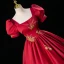 Elegant Burgundy Beading Sequins Prom Dresses Ball Gown 2023 Square Neckline Puffy Short Sleeve Backless Floor-Length / Long Prom Formal Dresses