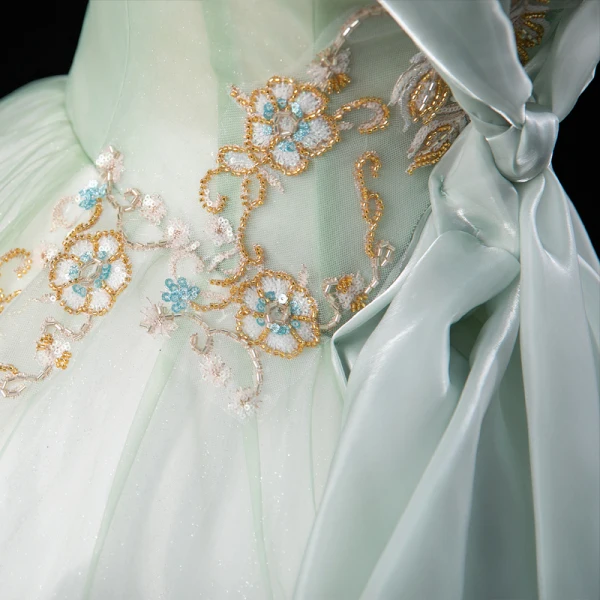 Fashion Sage Green Beading Sequins Prom Dresses 2023 Ball Gown Scoop Neck Sleeveless Backless Floor-Length / Long Formal Dresses