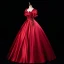 Elegant Burgundy Beading Rhinestone Sequins Lace Flower Prom Dresses 2023 Ball Gown Satin Square Neckline Short Sleeve Backless Floor-Length / Long Prom