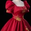 Elegant Burgundy Beading Sequins Prom Dresses Ball Gown 2023 Square Neckline Puffy Short Sleeve Backless Floor-Length / Long Prom Formal Dresses