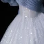 Bling Bling Bleu Ciel Paillettes Robe De Bal 2023 Robe Boule Volants De l'épaule Manches Courtes Dos Nu Longue Promo Robe De Ceremonie