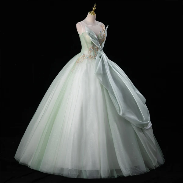 Fashion Sage Green Beading Sequins Prom Dresses 2023 Ball Gown Scoop Neck Sleeveless Backless Floor-Length / Long Formal Dresses