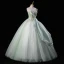 Fashion Sage Green Beading Sequins Prom Dresses 2023 Ball Gown Scoop Neck Sleeveless Backless Floor-Length / Long Formal Dresses