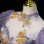Elegant Lavender Beading Lace Flower Butterfly Appliques Prom Dresses 2023 Ball Gown High Neck Backless Puffy Short Sleeve Floor-Length / Long Prom