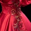 Elegant Burgundy Beading Rhinestone Sequins Lace Flower Prom Dresses 2023 Ball Gown Satin Square Neckline Short Sleeve Backless Floor-Length / Long Prom