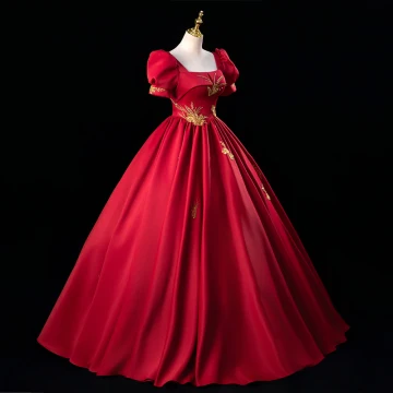 Elegantes Borgoña Rebordear Lentejuelas Vestidos De Gala Ball Gown 2023 Escote Cuadrado Hinchado Manga Corta Sin Espalda Largos Gala Vestidos Formales