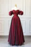 Chic / Beautiful Burgundy Spotted Prom Dresses 2024 A-Line / Princess Puffy Off-The-Shoulder Short Sleeve Backless Floor-Length / Long Prom Formal Dresses