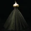 Vintage / Retro Dark Green Rhinestone Lace Flower Prom Dresses 2023 Ball Gown Off-The-Shoulder Sleeveless Backless Floor-Length / Long Prom Formal Dresses