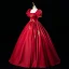 Elegant Burgundy Beading Sequins Prom Dresses Ball Gown 2023 Square Neckline Puffy Short Sleeve Backless Floor-Length / Long Prom Formal Dresses