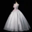 Flower Fairy Grey Sky Blue Beading Sequins Lace Flower Appliques Prom Dresses 2023 Ball Gown U-Neck Ankle Strap Sleeveless Backless Floor-Length / Long
