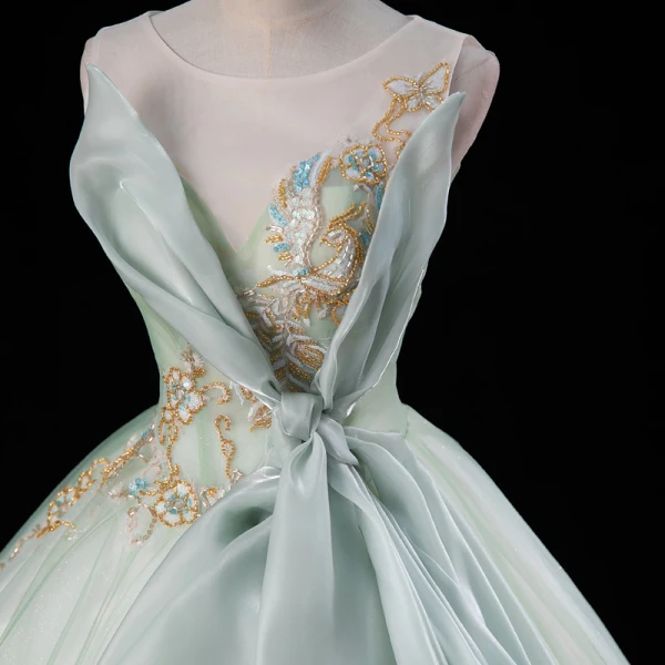 Fashion Sage Green Beading Sequins Prom Dresses 2023 Ball Gown Scoop Neck Sleeveless Backless Floor-Length / Long Formal Dresses