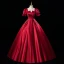 Elegant Burgundy Beading Rhinestone Sequins Lace Flower Prom Dresses 2023 Ball Gown Satin Square Neckline Short Sleeve Backless Floor-Length / Long Prom