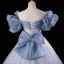 Bling Bling Bleu Ciel Paillettes Robe De Bal 2023 Robe Boule Volants De l'épaule Manches Courtes Dos Nu Longue Promo Robe De Ceremonie
