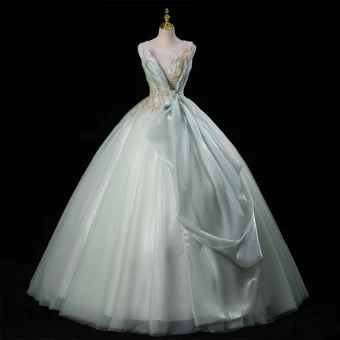 Mode Vert Cendré Perlage Paillettes Robe De Bal 2023 Robe Boule Encolure Dégagée Sans Manches Dos Nu Longue Robe De Ceremonie