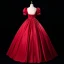 Elegant Burgundy Beading Sequins Prom Dresses Ball Gown 2023 Square Neckline Puffy Short Sleeve Backless Floor-Length / Long Prom Formal Dresses