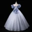 Bling Bling Bleu Ciel Paillettes Robe De Bal 2023 Robe Boule Volants De l'épaule Manches Courtes Dos Nu Longue Promo Robe De Ceremonie