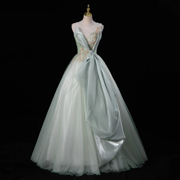 Fashion Sage Green Beading Sequins Prom Dresses 2023 Ball Gown Scoop Neck Sleeveless Backless Floor-Length / Long Formal Dresses