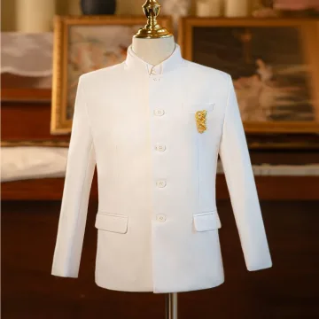 Style Chinois Blanche 5 Pièces Manches Longues Costume Garçon Mariage 2024 Manteau Pantalon Chemise Gilet