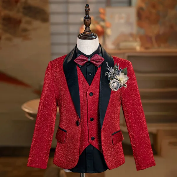 Red 6-piece Long Sleeve Wedding Boys Wedding Suits 2024 Body Jewellery Coat Pants Shirt Tie Vest
