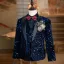 Navy Blue Sequins 6-piece Long Sleeve Wedding Boys Wedding Suits 2024 Body Jewellery Coat Pants Shirt Tie Vest