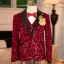 Bling Bling Rouge Paillettes 6 pièces Manches Longues Costume Garçon Mariage 2024 Bijoux De Corps Manteau Pantalon Chemise Cravate Gilet