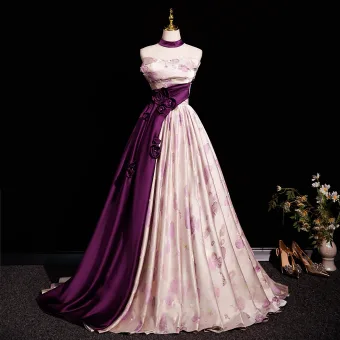 Elegante Violett Stickerei Applikationen Satin Ballkleider 2025 Ballkleid Bandeau Ärmellos Rückenfreies Lange Festliche Kleider