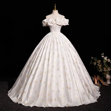 Elegant Ivory Pearl Embroidered Prom Dresses 2025 Ball Gown Off The Shoulder Short Sleeve Backless Floor Length Long Prom Formal Dresses