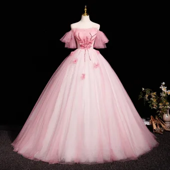 Chic Beautiful Blushing Pink Glitter Beading Prom Dresses 2025 Ball Gown Off The Shoulder Short Sleeve Backless Floor Length Long Prom Formal Dresses