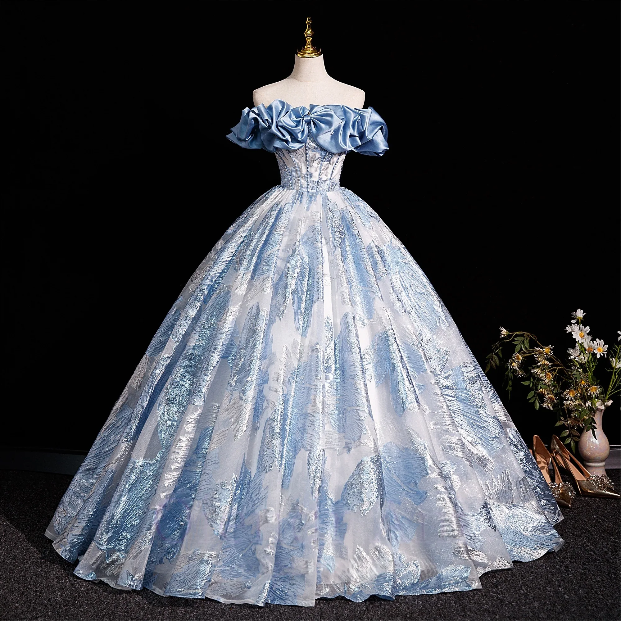 jamie erdahl blue dress Beautiful Royal Blue Sparkling Tulle A-line Satin Top Long Prom Dress, –  Simidress