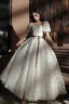 Western Elegant White Lace Flower Prom Dresses 2024 A-Line / Princess Square Neckline Puffy Short Sleeve Backless Bow Sash Floor-Length / Long Formal Dresses